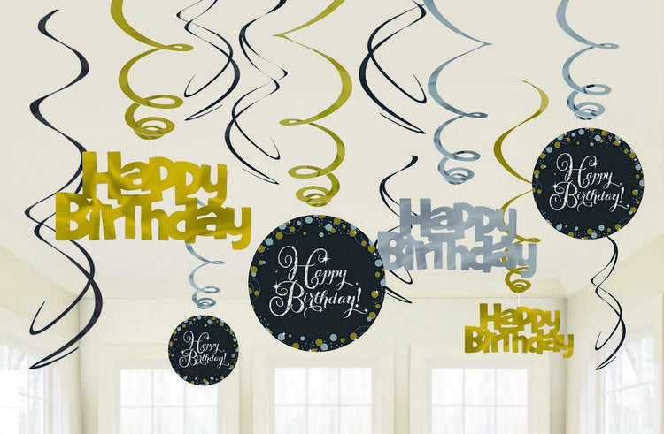 Sparkling Celebration Happy Birthday Swirls Pack of 12
