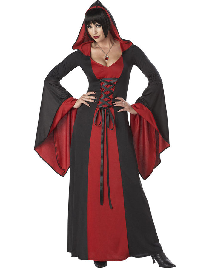 Black and Red Hooded Deluxe Robe Womens Costume