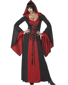 Black and Red Hooded Deluxe Robe Womens Halloween Costume