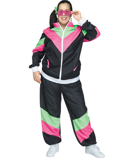 80s Black Tracksuit Plus Size Womens Costume