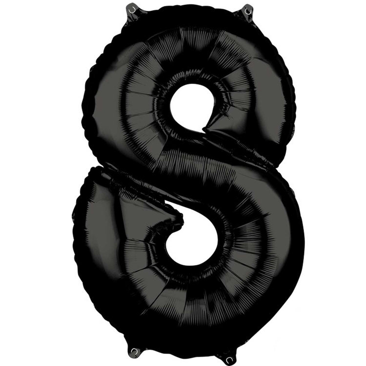 Mid-Size Shape Black Numeral 8 Balloon