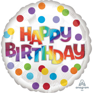 45cm Standard HX Happy Birthday Dots of Colour Balloon