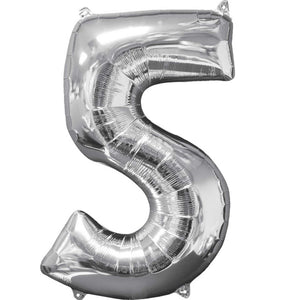 Mid-Size Shape Silver Numeral 5 Balloon
