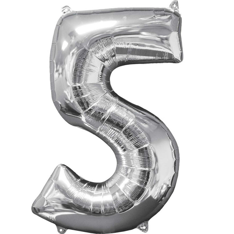 Mid-Size Shape Silver Numeral 5 Balloon