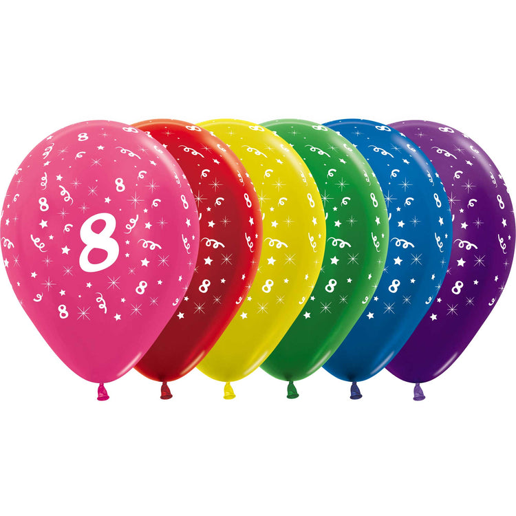 Sempertex 30cm Age 8 Metallic Assorted Latex Balloons 25Pk