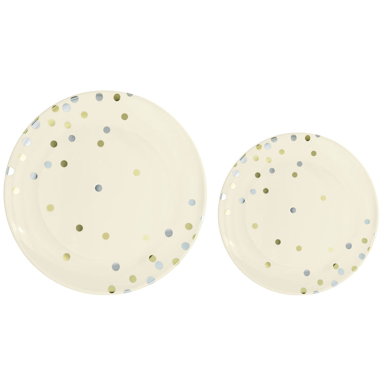Premium Plastic Plates Hot Stamped Vanilla Creme with Dots Pack of 20