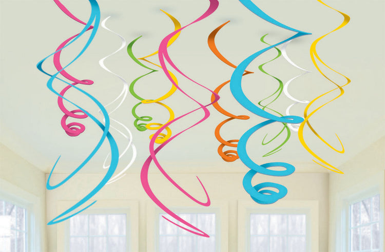 Multicolour Plastic Hanging Swirl Decorations Pack of 12