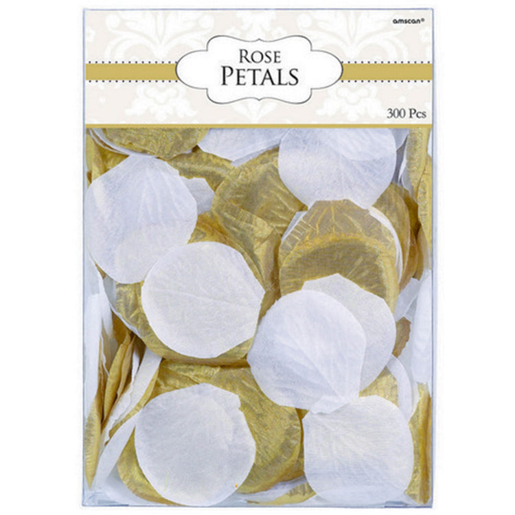 Gold and White Fabric Confetti Rose Flower Petals Pack of 300