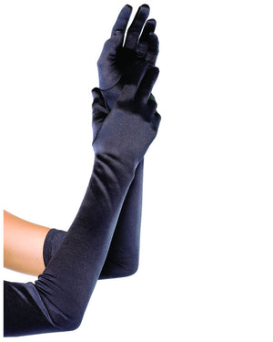 Extra Long Black Satin Gloves