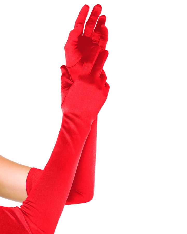 Extra Long Red Satin Gloves