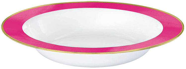Premium Plastic Bowls 354ml White with Bright Pink Border Pack of 10