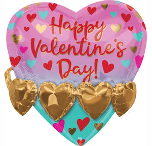 SuperShape Multi-Balloon Happy Valentine's Day & Gold Heart Garland P47