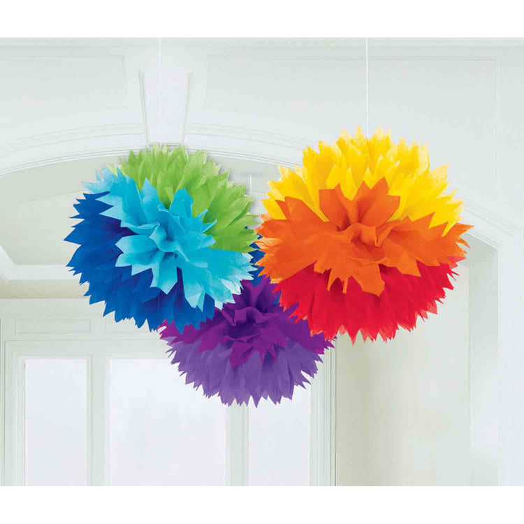 Fluffy Hanging Rainbow Tissue Decorations Pack of 3