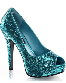 Turquoise Glitter Peep Toe Womens Shoes