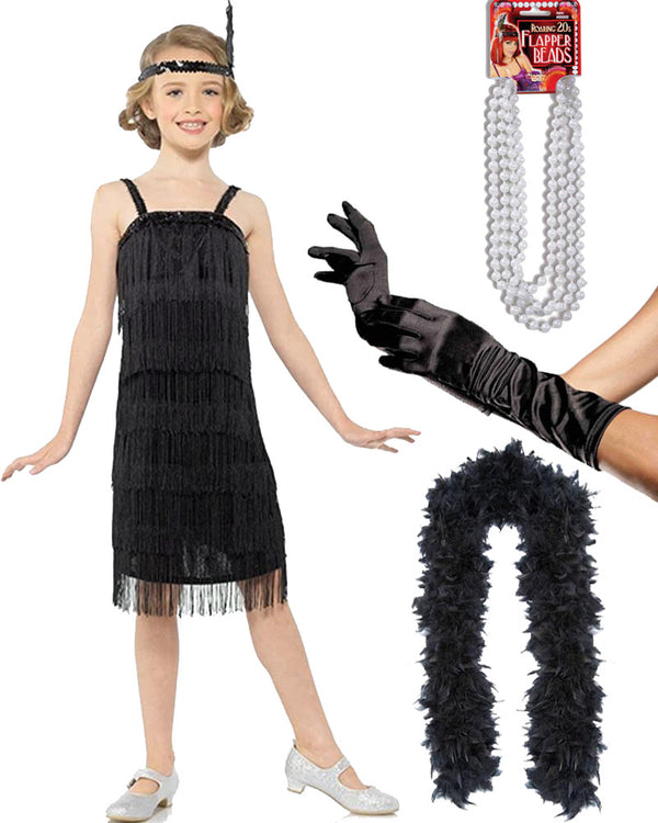 1920s Black Flapper Girls Costume Kit