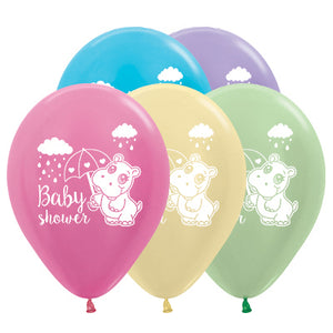 Sempertex 30cm Baby Shower Hippo Satin Pearl Assorted Latex Balloons, 25PK Pack of 25