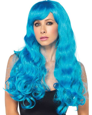 Long Wavy Neon Blue Wig