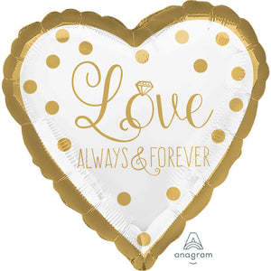 45cm Standard HX Sparkling Gold Wedding Love Always & Forever Balloon