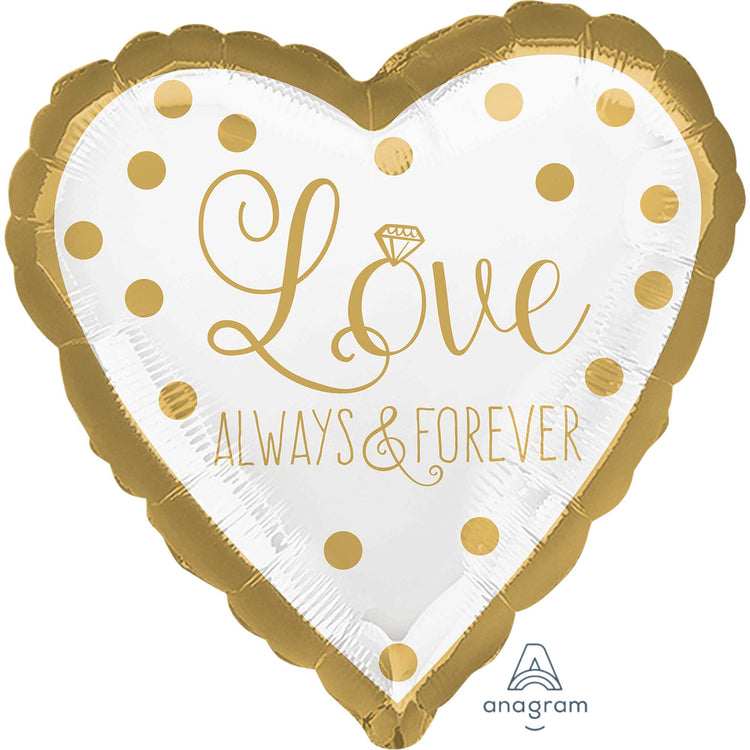 45cm Standard HX Sparkling Gold Wedding Love Always & Forever Balloon