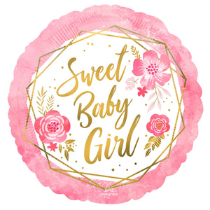 45cm Standard HX Sweet Baby Girl Floral Geo Balloon