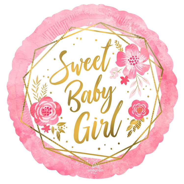 45cm Standard HX Sweet Baby Girl Floral Geo Balloon