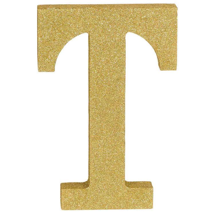 Letter T Gold Glittered Decoration MDF