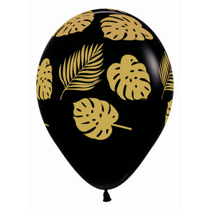 Sempertex 30cm Leaves Gold on Fashion Black Latex Balloons, 12PK Pack of 12