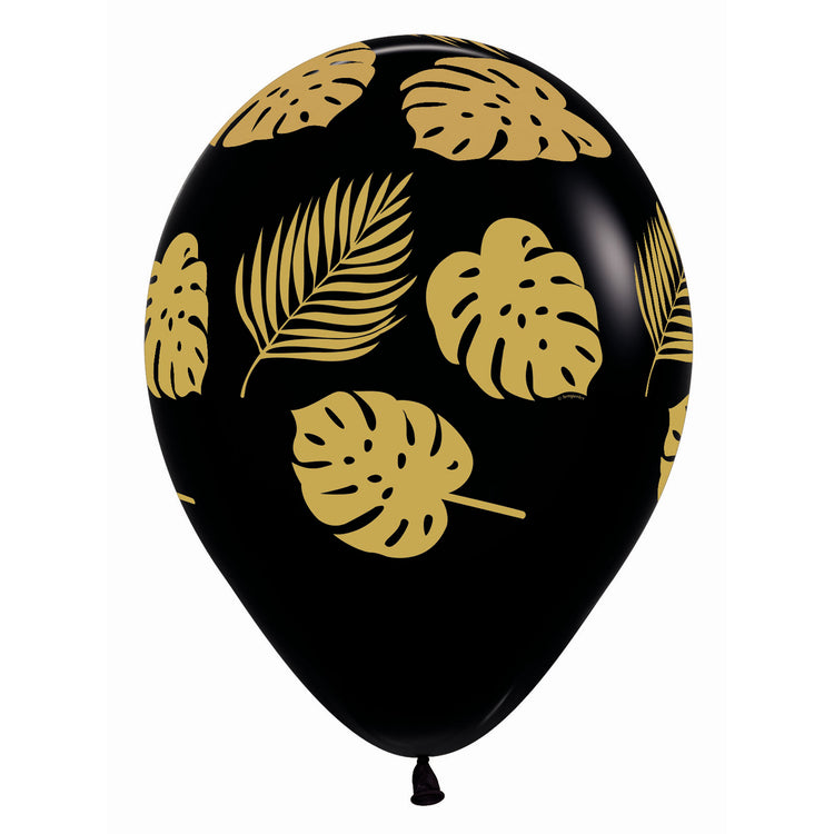 Sempertex 30cm Leaves Gold on Fashion Black Latex Balloons 12PK Pack of 12
