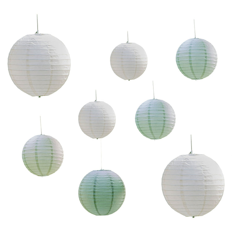 Sage Wedding Sage & White Paper Lantern Hanging Decorations