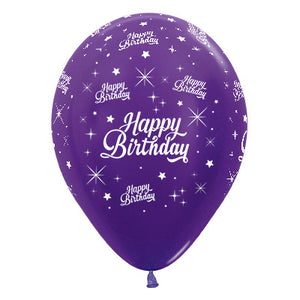 Sempertex 30cm Happy Birthday Twinkling Stars Metallic Purple Violet Latex Balloons, 25PK Pack of 25