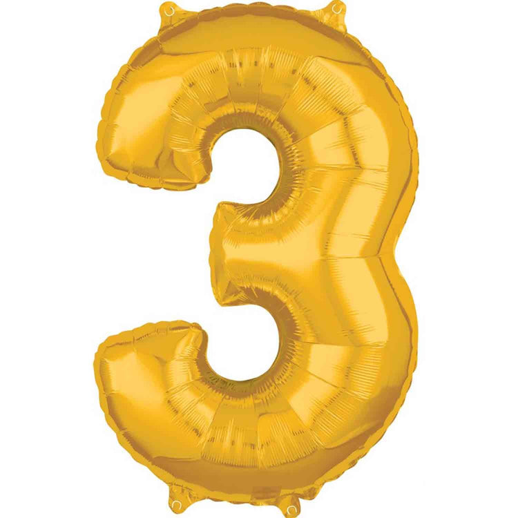 Mid-Size Shape Gold Numeral 3 Balloon