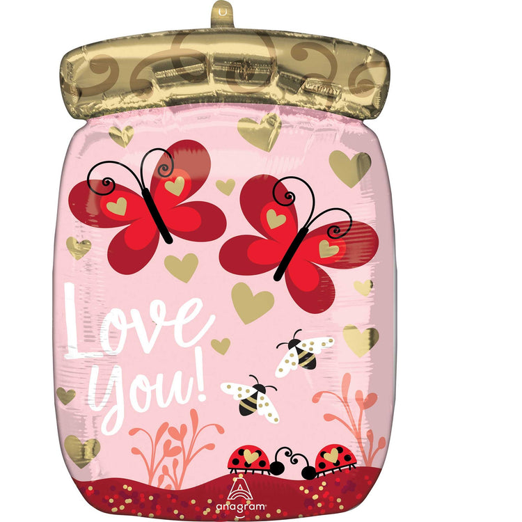 Standard Shape XL Love Bugs & Butterflies Jar Love You! Balloon