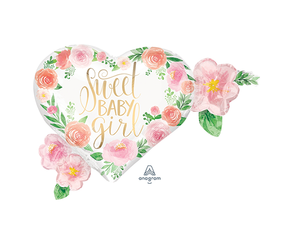 SuperShape XL Floral Sweet Baby Girl Heart Balloon