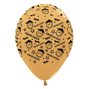 Sempertex 30cm Graduation Smiley Faces Metallic Gold Latex Balloons, 6PK Pack of 6