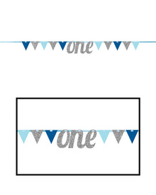 1st Birthday Blue One Glitter Banner 2.75m