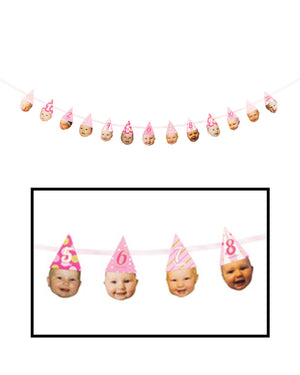 1st Birthday Pink Custom Photo Hat Banner 2.75m