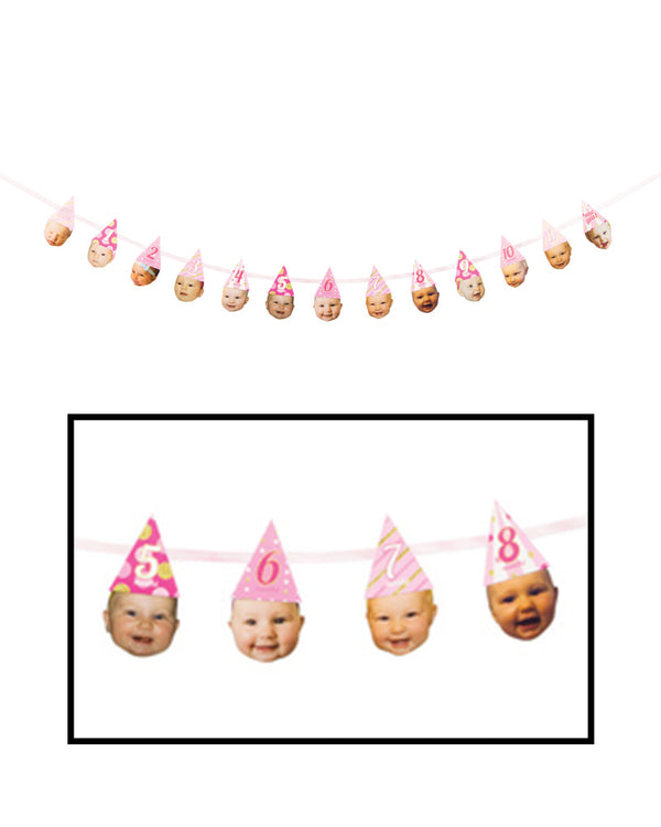 1st Birthday Pink Custom Photo Hat Banner 2.75m