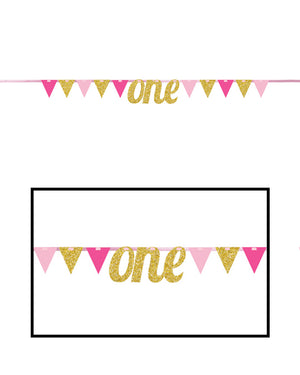 1st Birthday Pink One Glitter Banner 2.75m