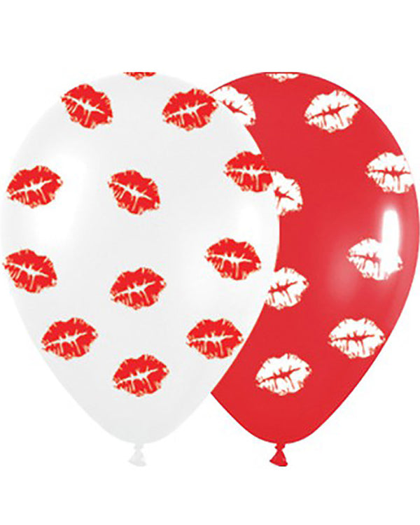 Kiss Me Kisses Red and White Latex Balloons Pack of 12