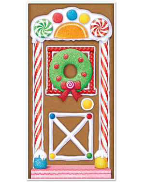 Image of colourful gingerbread house door cover.