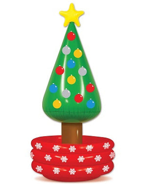 Image of Christmas tree inflatable cooler. 