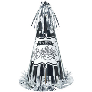 Chalkboard Birthday Large Cone Hat with Foil Fringe