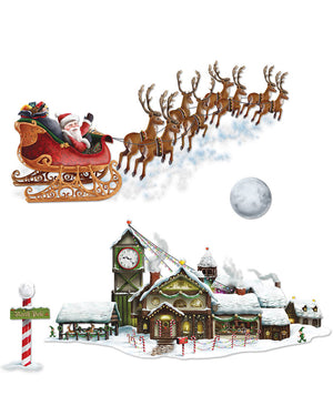 Christmas Santas Sleigh and Workshop Cutouts Pack of 4