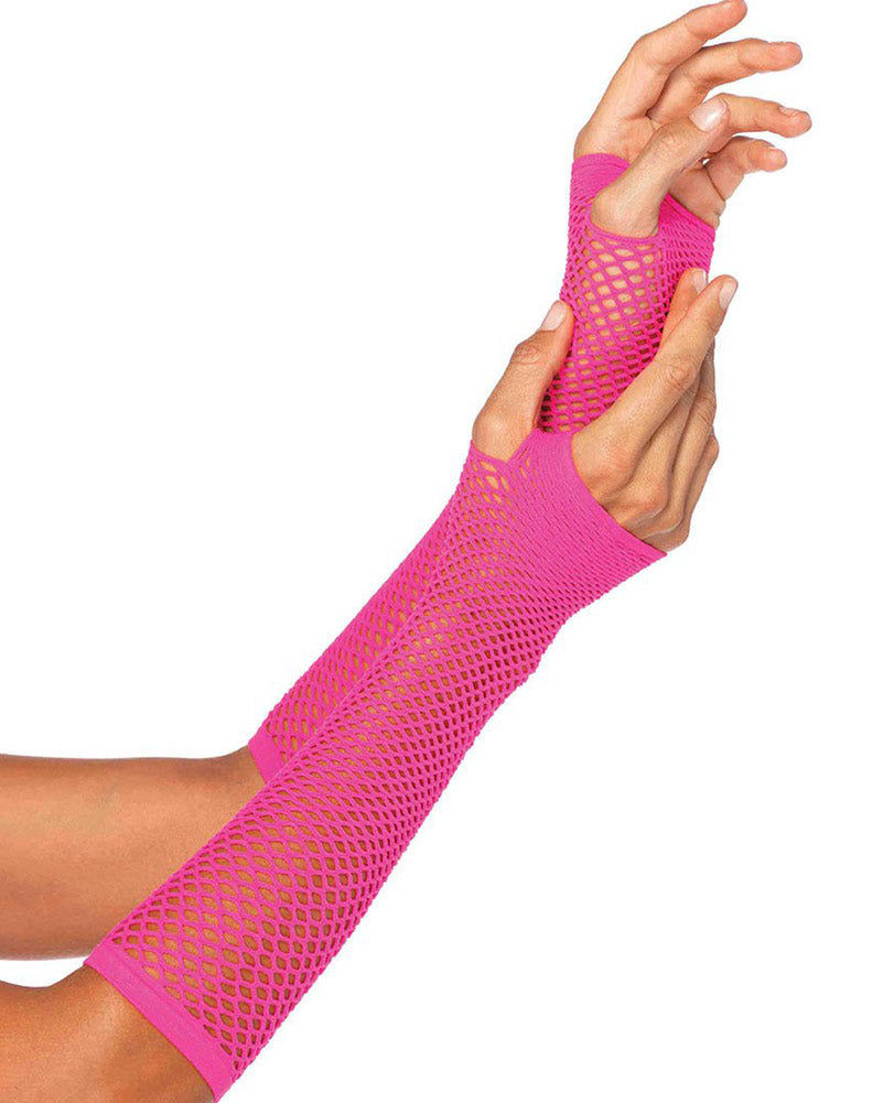 Neon Pink Triangle Net Fingerless Gloves