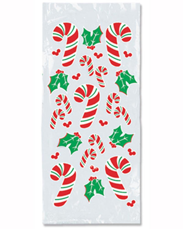 Christmas Candy Cane and Holly Cello Bags Pack of 25