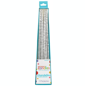 Christmas Long Silver Taper Candles Pack of 12