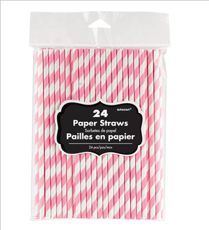 Pink 20cm Paper Straws Pack of 24