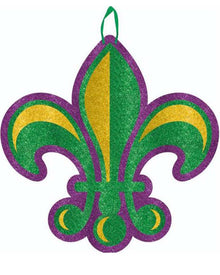 Mardi Gras Fleur De Lis Glitter Sign with Ribbon