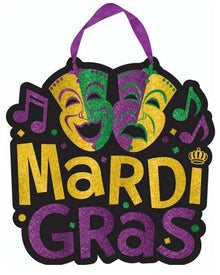 Mardi Gras Glitter Sign with Ribbon