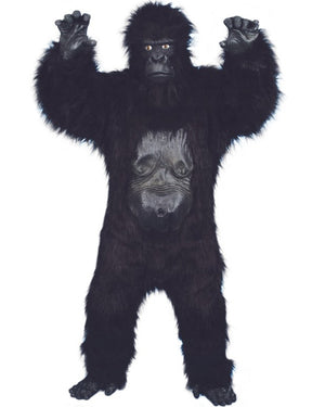 Image of person wearing black furry gorilla suit. 